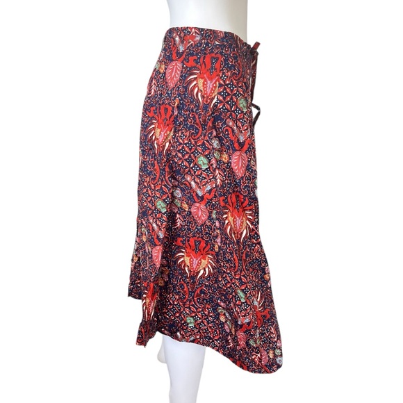Vintage Sanibel Sport Button Front Skirt Blue Orange Floral Print Size Medium M - Picture 4 of 8